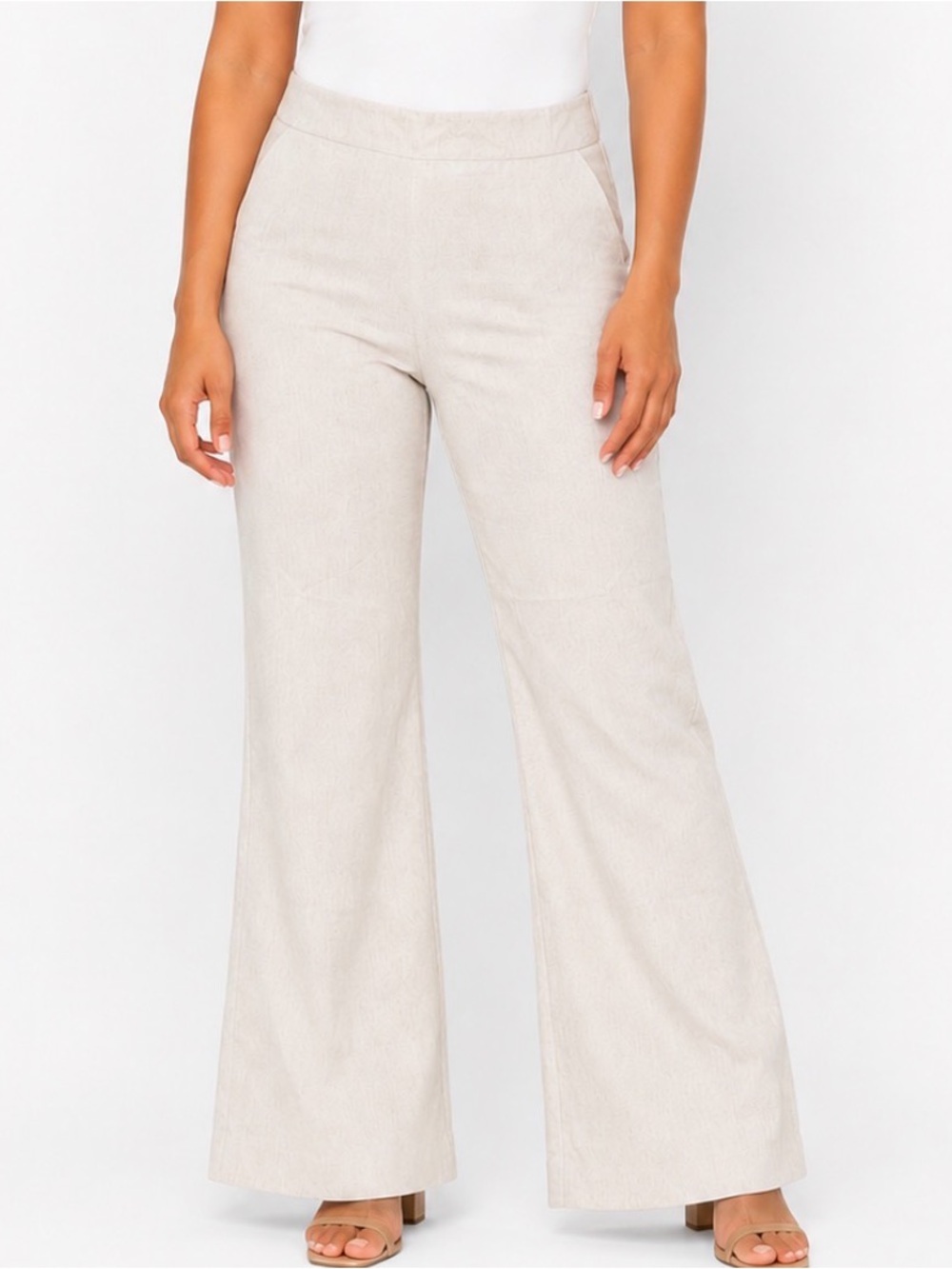 Liz Claiborne Women's Cream Wide-Leg Pants SZ 12 Nylon/Spandex Blend tan/cream